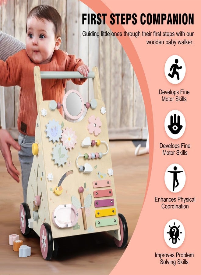 Pithfor Wooden Baby Walker, Baby Push Walker, Push Walker Toys for Babies Learning to Walk & Sit-to-Stand, with Montessori Sensory Toy & Activity Center for Girls Boys - Image 4